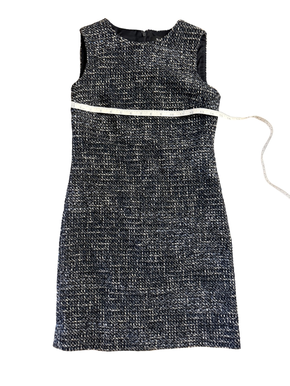 Theory Navy and White Tweed Sleeveless Midi Dress